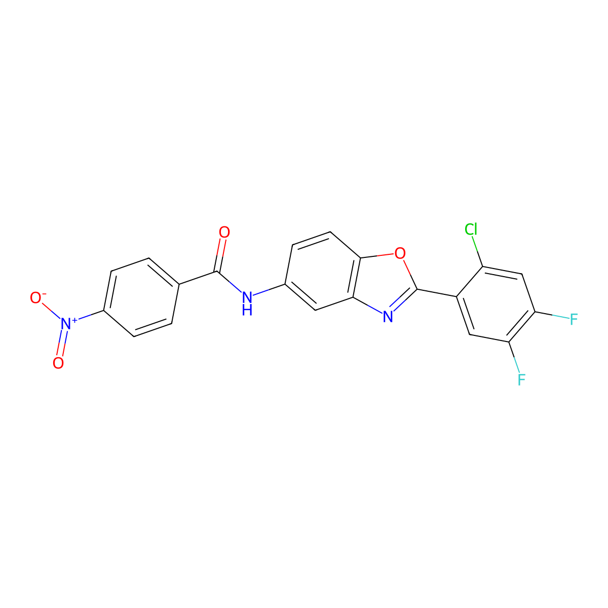 N-[2-(2-chloro-4,5-difluorophenyl)-1,3-benzoxazol-5-yl]-4-nitrobenzamide molecular structure, CAS 528834-58-4