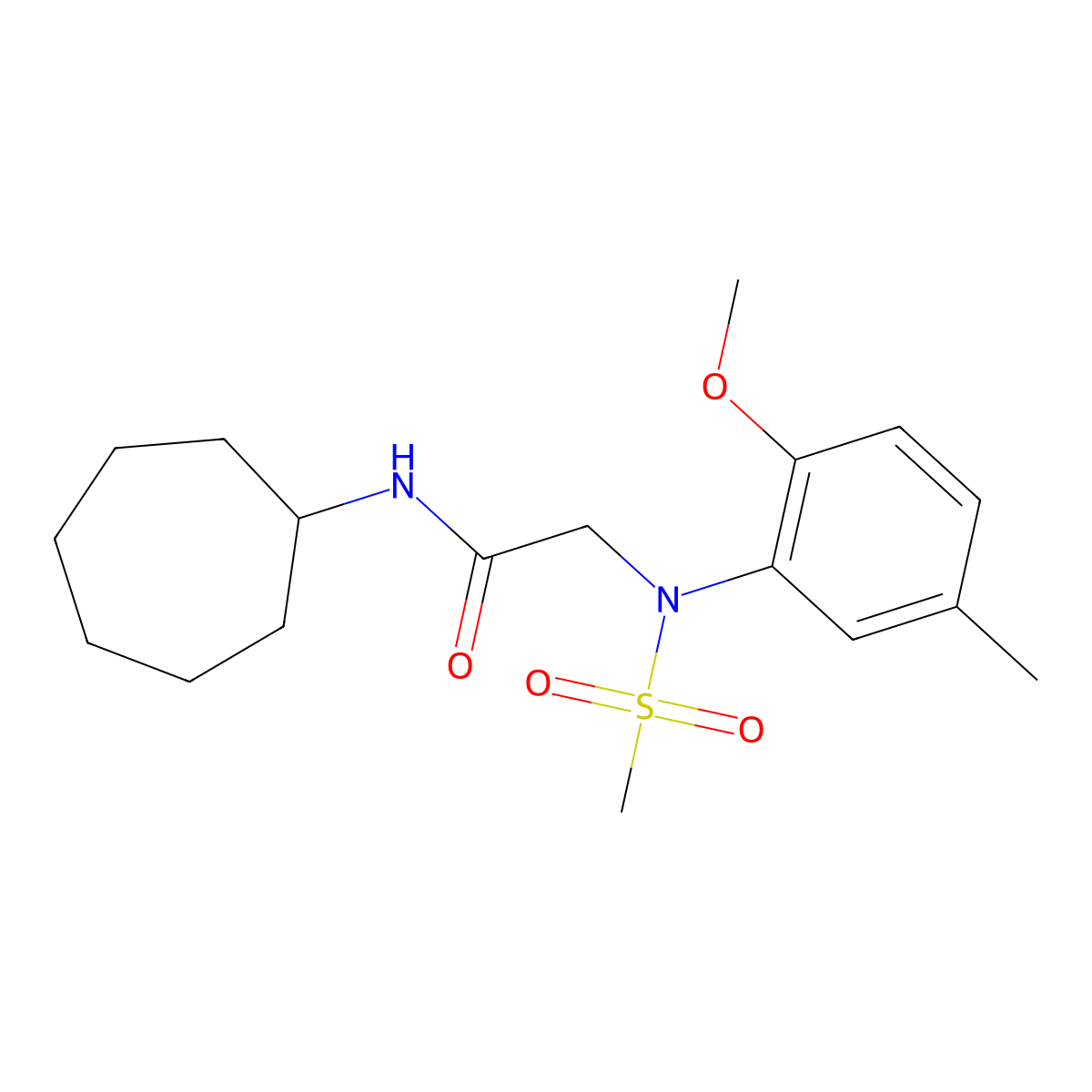 N-cycloheptyl-2-(2-methoxy-5-methyl-N-methylsulfonylanilino)acetamide molecular structure, CAS 528842-08-2