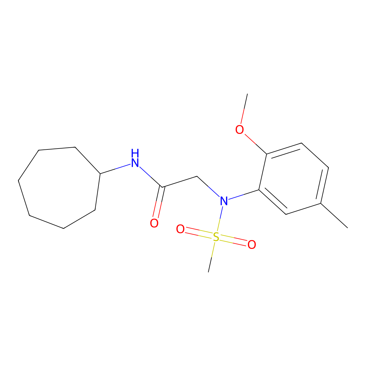 N-cycloheptyl-2-(2-methoxy-5-methyl-N-methylsulfonylanilino)acetamide molecular structure, CAS 528842-08-2
