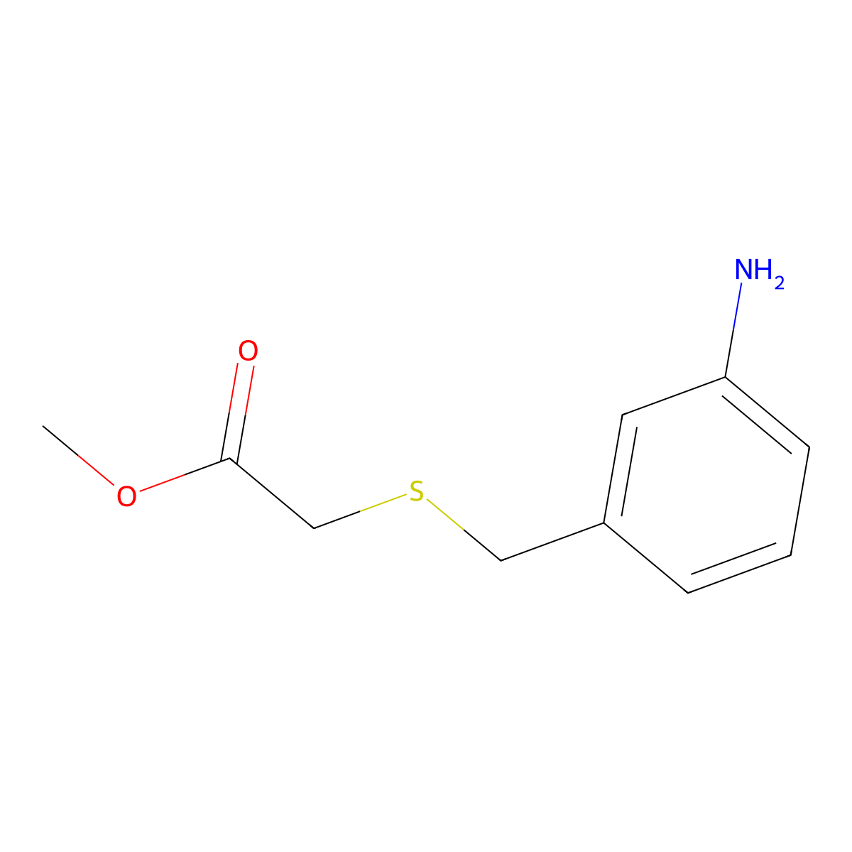 Methyl 2-{[(3-aminophenyl)methyl]sulfanyl}acetate molecular structure, CAS 528883-59-2