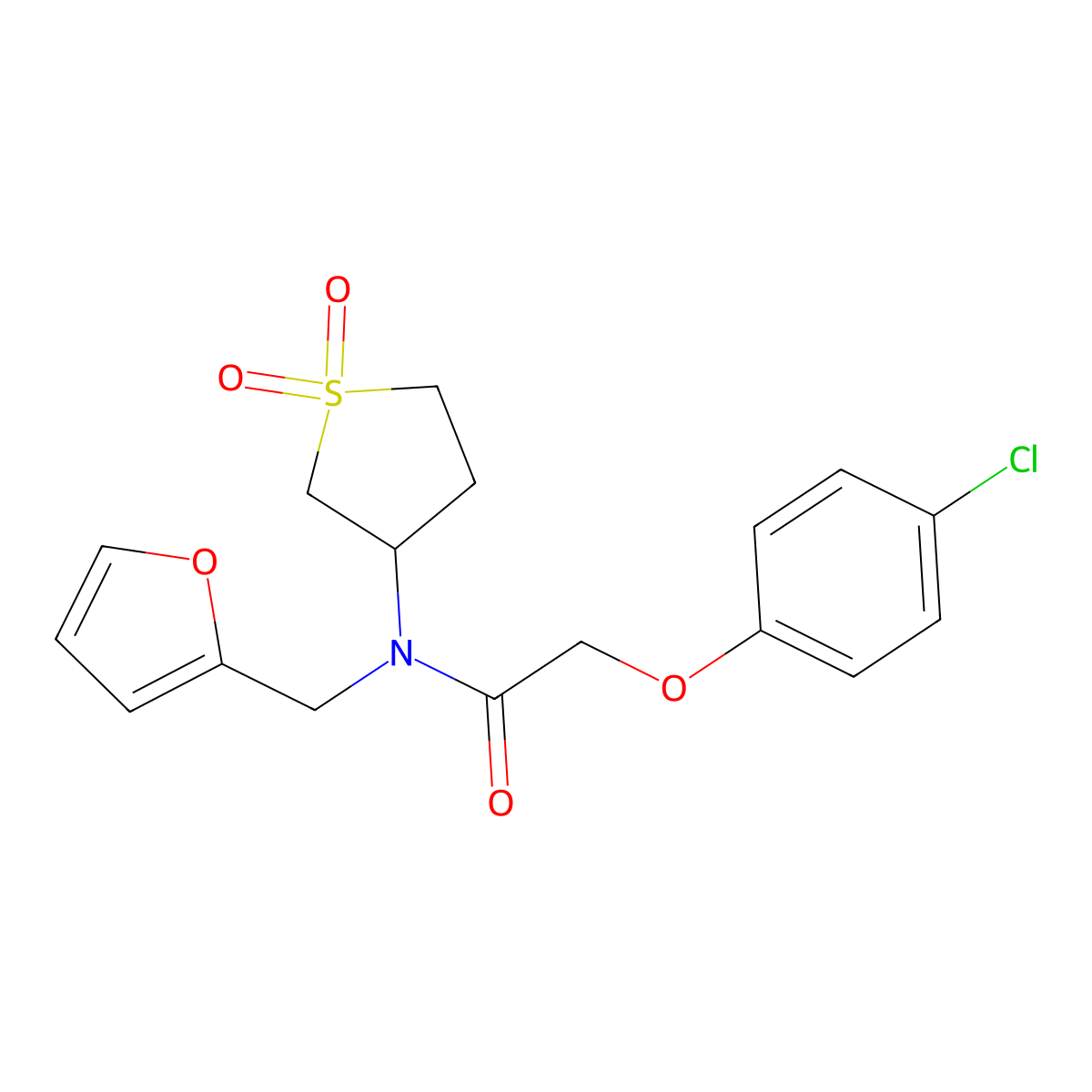2-(4-Chlorophenoxy)-N-(1,1-dioxo-1lambda~6~-thiolan-3-yl)-N-[(furan-2-yl)methyl]acetamide molecular structure, CAS 5289-32-7