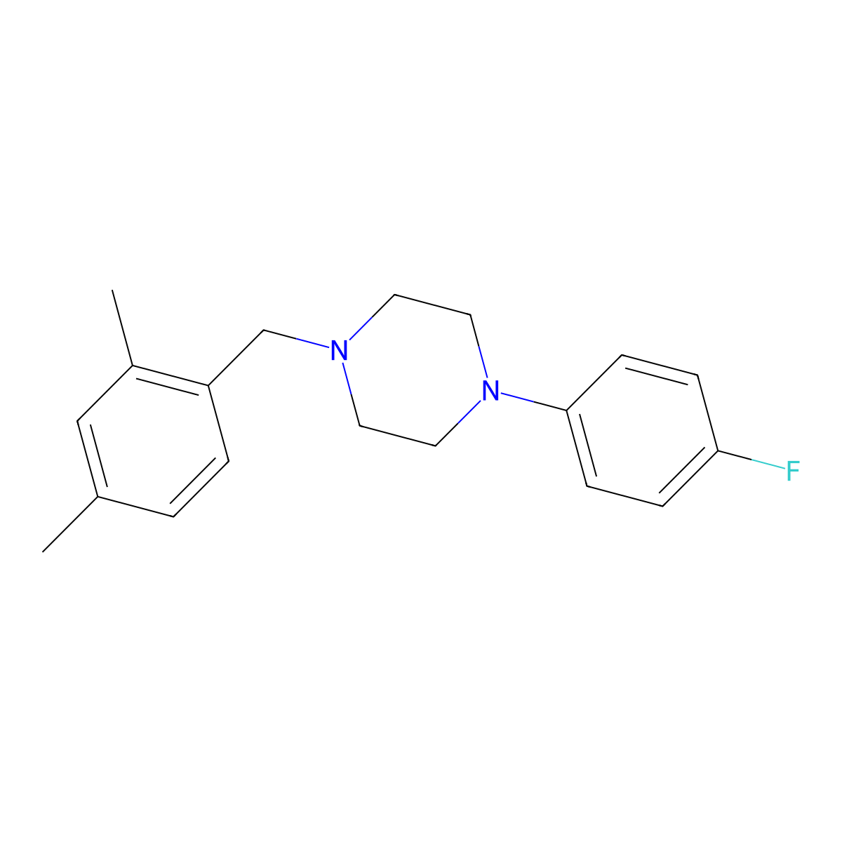 1-(2,4-Dimethylbenzyl)-4-(4-fluorophenyl)piperazine molecular structure, CAS 52899-80-6