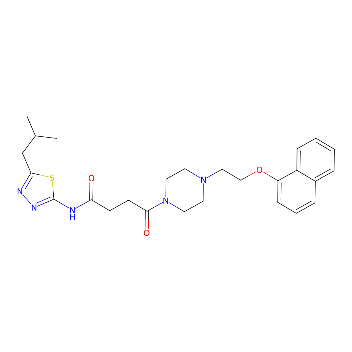N-[5-(2-Methylpropyl)-1,3,4-thiadiazol-2-yl]-4-(4-{2-[(naphthalen-1-yl)oxy]ethyl}piperazin-1-yl)-4-oxobutanamide molecular structure, CAS 5290-59-5