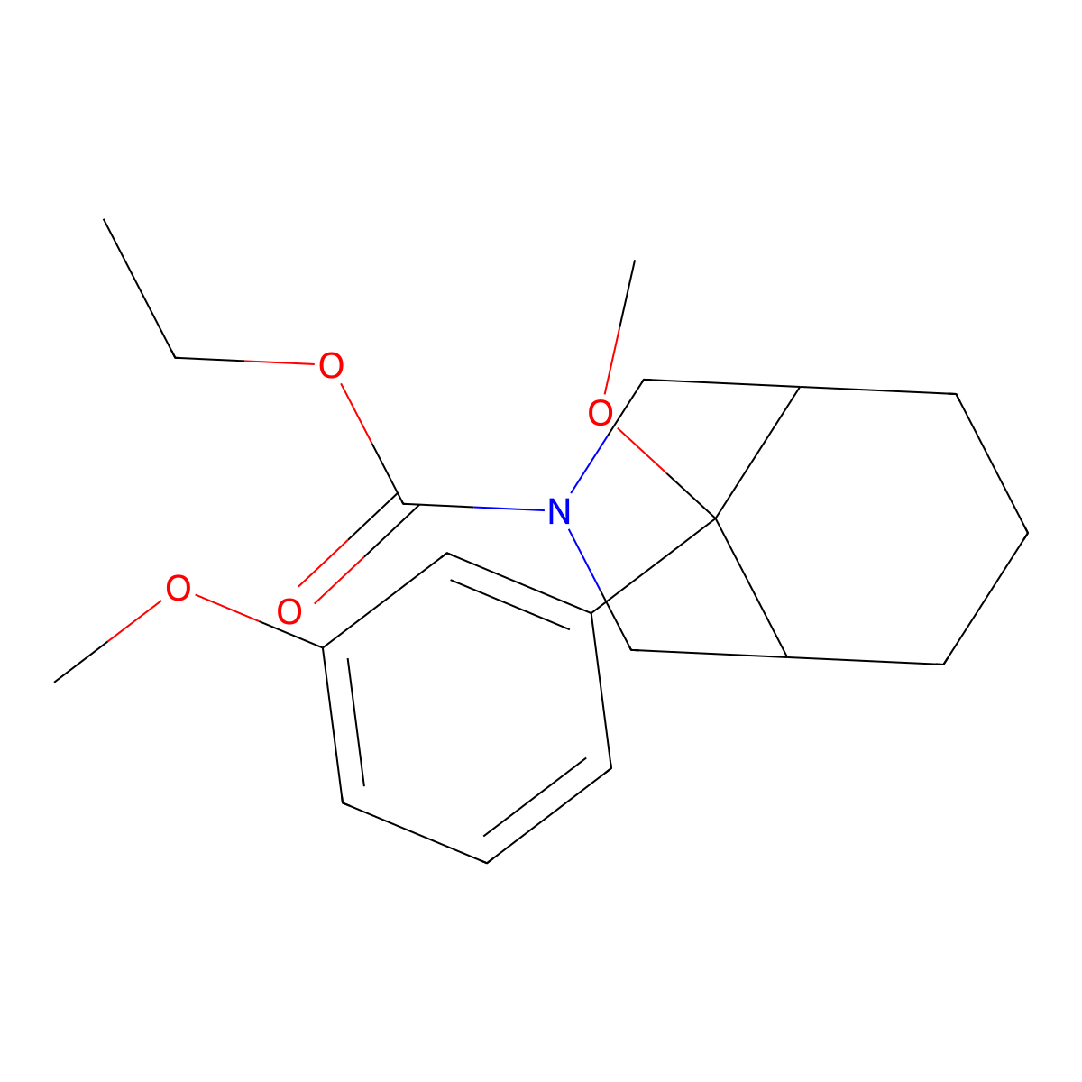 3-Azabicyclo(3.3.1)nonane-3-carboxylic acid, 9-methoxy-9-(3-methoxyphenyl)-, ethyl ester, syn- molecular structure, CAS 52904-53-7