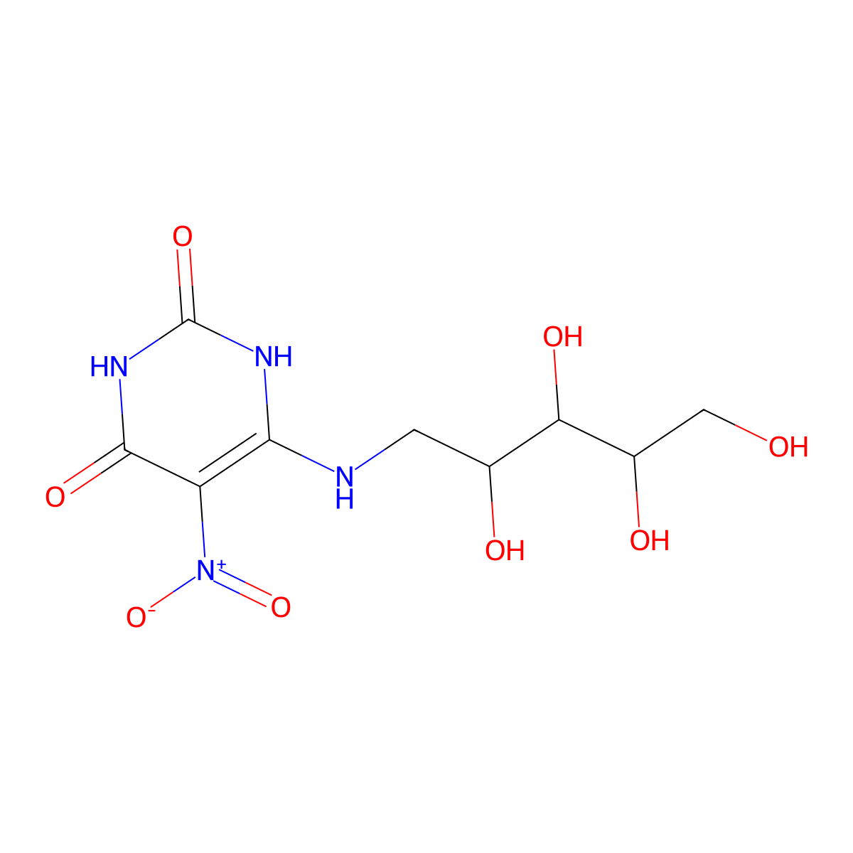 5-Nitro-6-ribityl-amino-2,4(1H,3H)-pyrimidinedione molecular structure, CAS 52918-39-5