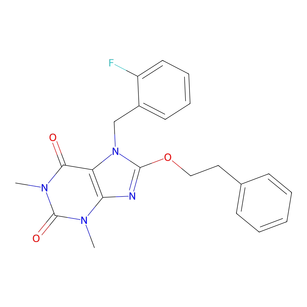 7-[(2-Fluorophenyl)methyl]-1,3-dimethyl-8-(2-phenylethoxy)purine-2,6-dione molecular structure, CAS 5292-26-2