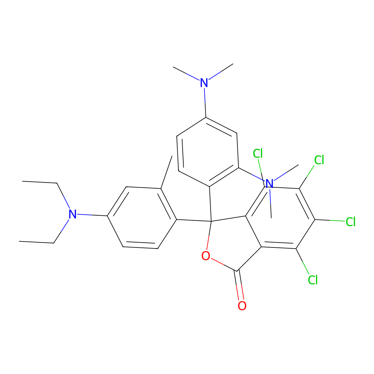1(3H)-Isobenzofuranone, 3-[2,4-bis(dimethylamino)phenyl]-4,5,6,7-tetrachloro-3-[4-(diethylamino)-2-methylphenyl]- molecular structure, CAS 52941-80-7