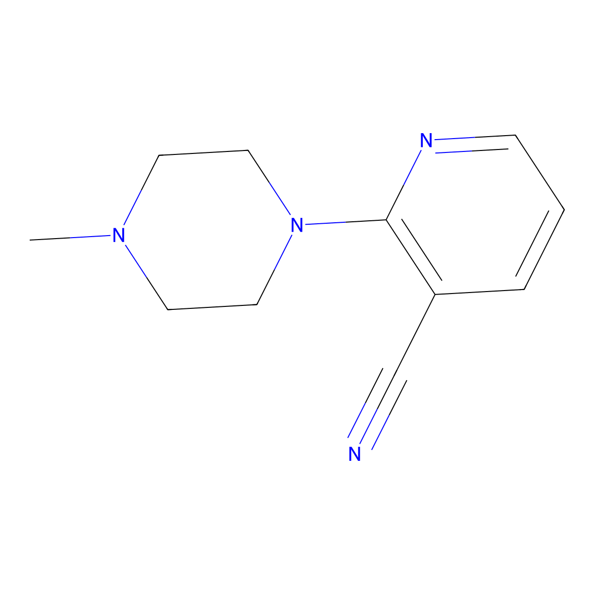 3-Pyridinecarbonitrile, 2-(4-methyl-1-piperazinyl)- molecular structure, CAS 52943-14-3