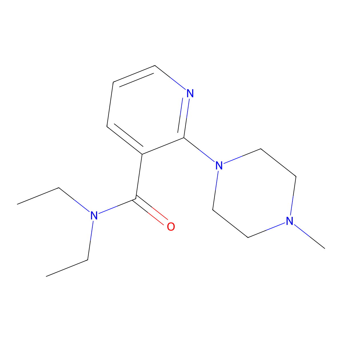 3-Pyridinecarboxamide, N,N-diethyl-2-(4-methyl-1-piperazinyl)- molecular structure, CAS 52943-18-7