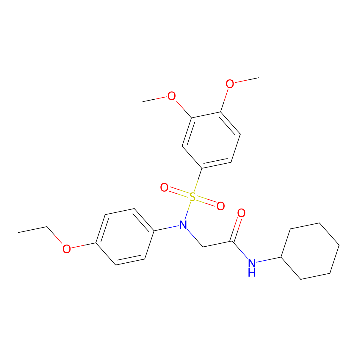 N-cyclohexyl-2-(N-(3,4-dimethoxyphenyl)sulfonyl-4-ethoxyanilino)acetamide molecular structure, CAS 529490-65-1