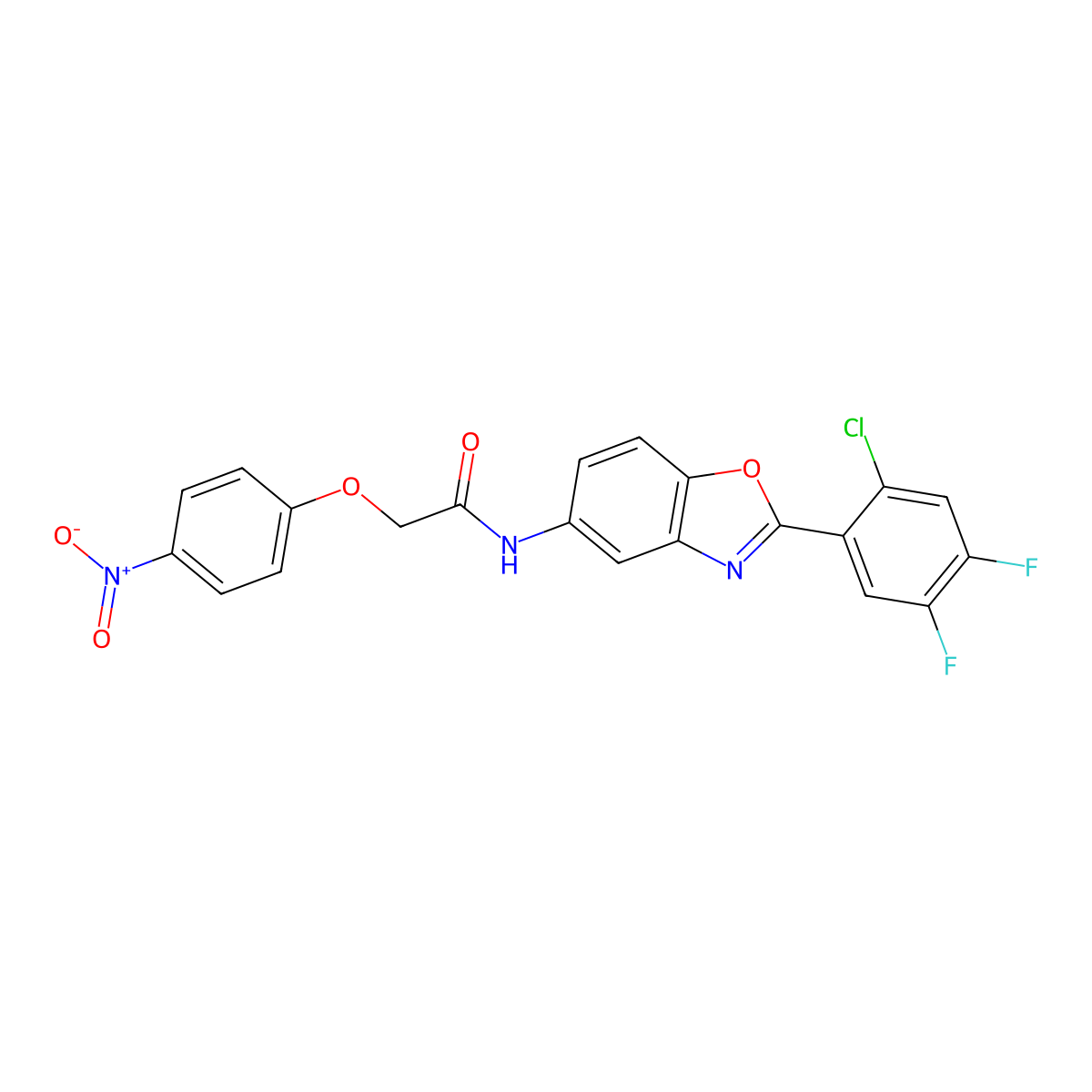N-[2-(2-chloro-4,5-difluorophenyl)-1,3-benzoxazol-5-yl]-2-(4-nitrophenoxy)acetamide molecular structure, CAS 529492-73-7