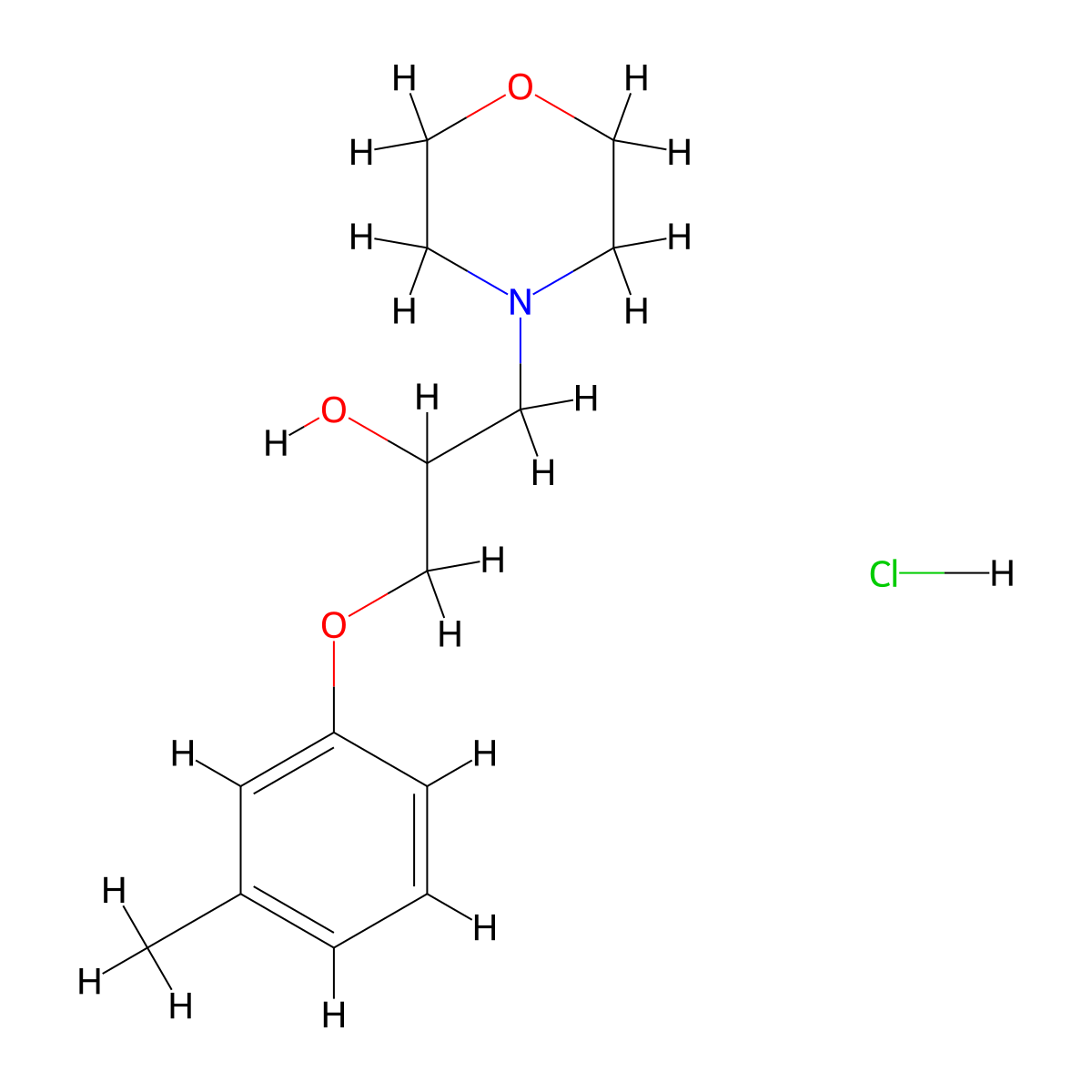 1-(3-Methylphenoxy)-3-(morpholin-4-yl)propan-2-ol--hydrogen chloride (1/1) molecular structure, CAS 5296-12-8