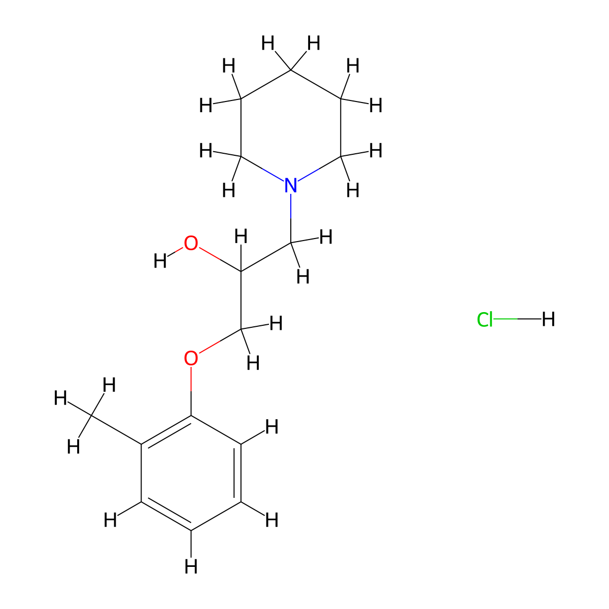 alpha-((2-Methylphenoxy)methyl)-1-piperidineethanol hydrochloride molecular structure, CAS 5296-28-6