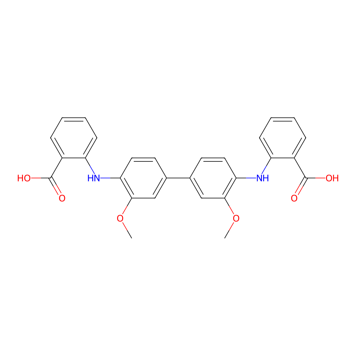 2,2'-((3,3'-Dimethoxy(1,1'-biphenyl)-4,4'-diyl)diimino)bis-benzoic acid molecular structure, CAS 52962-95-5
