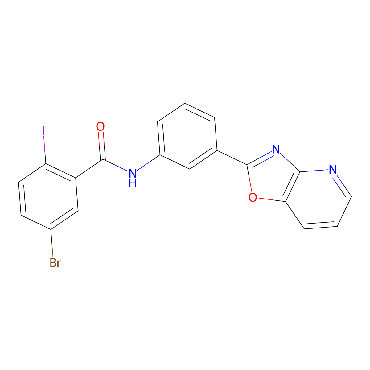 5-bromo-2-iodo-N-[3-([1,3]oxazolo[4,5-b]pyridin-2-yl)phenyl]benzamide molecular structure, CAS 5297-43-8