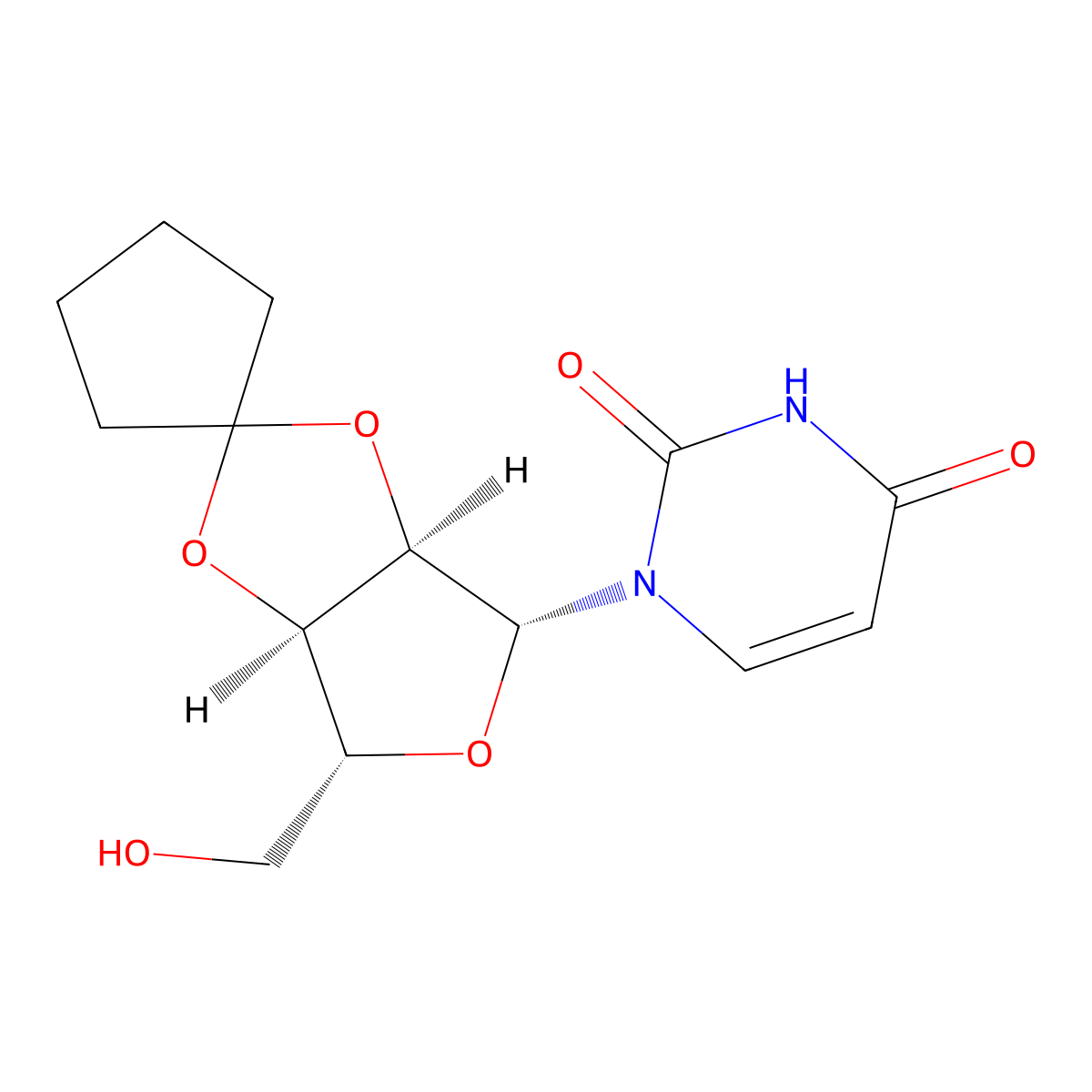 1-(2'-O,3'-O-Cyclopentyl-5'-hydroxy-beta-D-erythro-pentofuranosyl)uracil molecular structure, CAS 5297-71-2