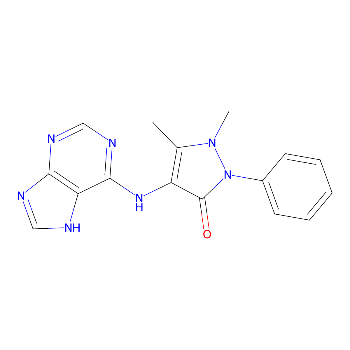 Antipyrine, 4-(9H-purin-6-ylamino)- molecular structure, CAS 52972-57-3