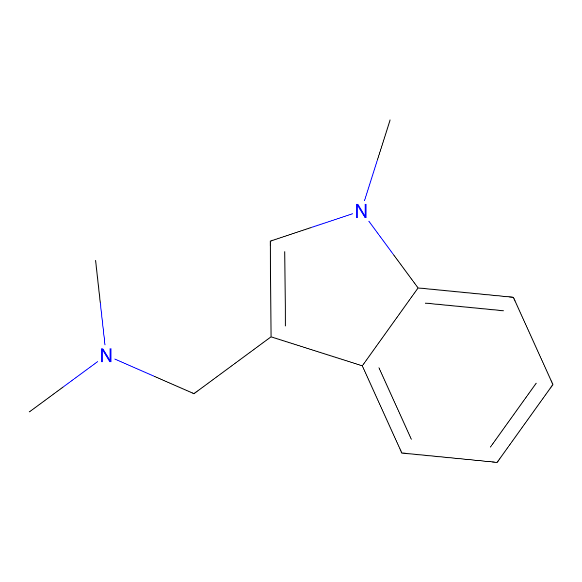 N,N-Dimethyl-1-(1-methyl-1H-indol-3-yl)methanamine molecular structure, CAS 52972-61-9