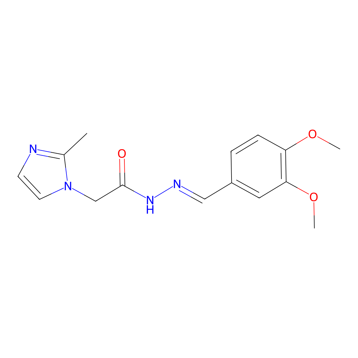 N-[(3,4-dimethoxyphenyl)methylideneamino]-2-(2-methylimidazol-1-yl)acetamide molecular structure, CAS 5298-58-8