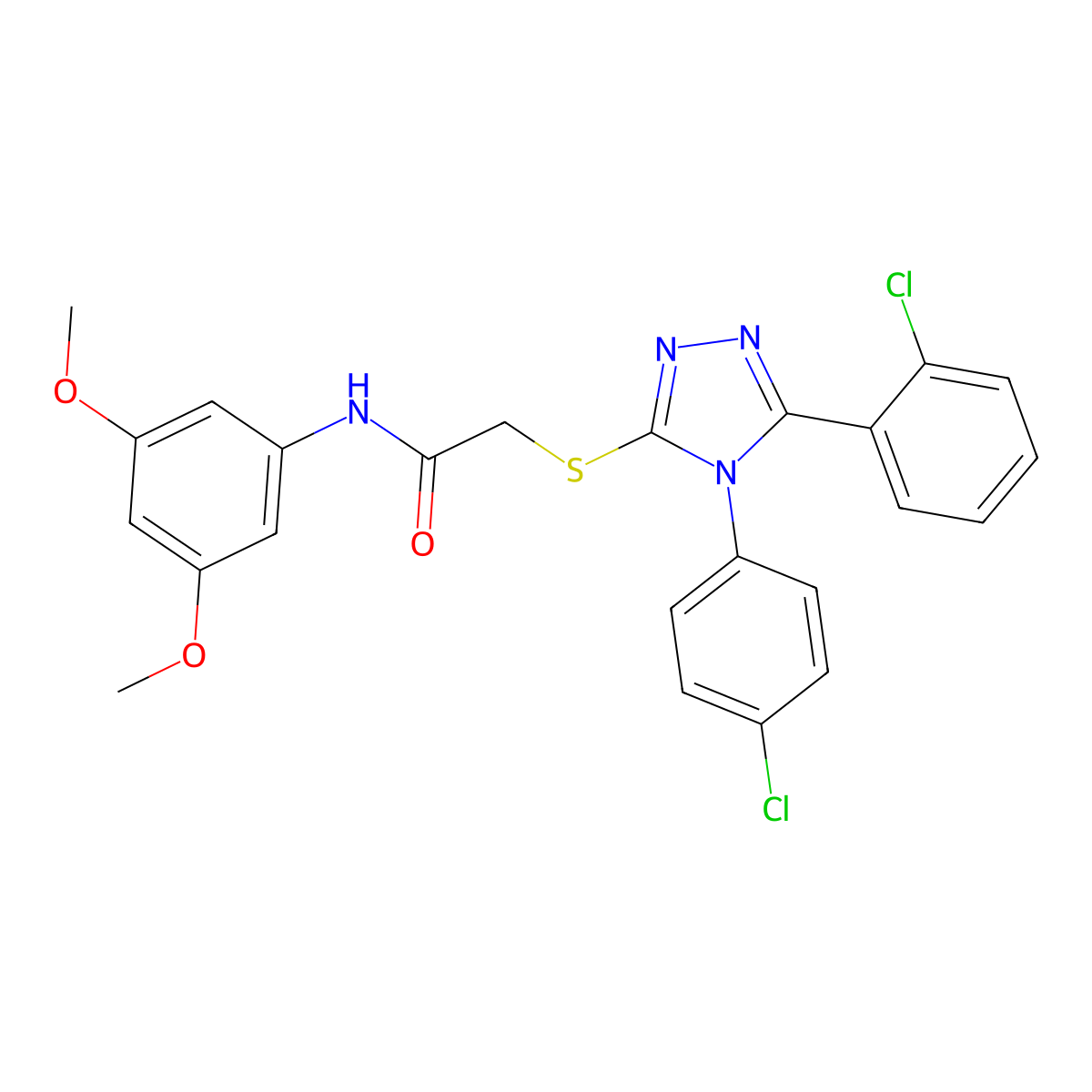 2-{[5-(2-chlorophenyl)-4-(4-chlorophenyl)-4H-1,2,4-triazol-3-yl]sulfanyl}-N-(3,5-dimethoxyphenyl)acetamide molecular structure, CAS 5298-93-1