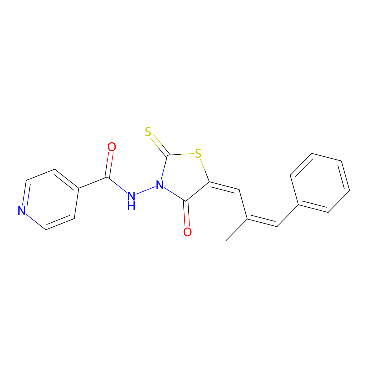 N-[5-(2-Methyl-3-phenylprop-2-en-1-ylidene)-4-oxo-2-sulfanylidene-1,3-thiazolidin-3-yl]pyridine-4-carboxamide molecular structure, CAS 5299-10-5