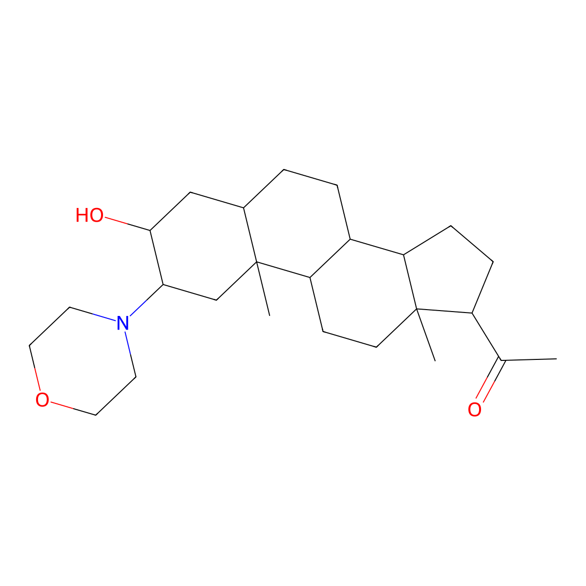 Pregnan-20-one, 3-hydroxy-2-(4-morpholinyl)-, (2beta,3alpha,5alpha)- molecular structure, CAS 53-40-7
