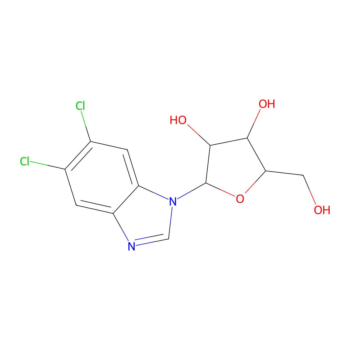5,6-Dichloro-1-(beta-D-ribofuranosyl)benzimidazole molecular structure, CAS 53-85-0