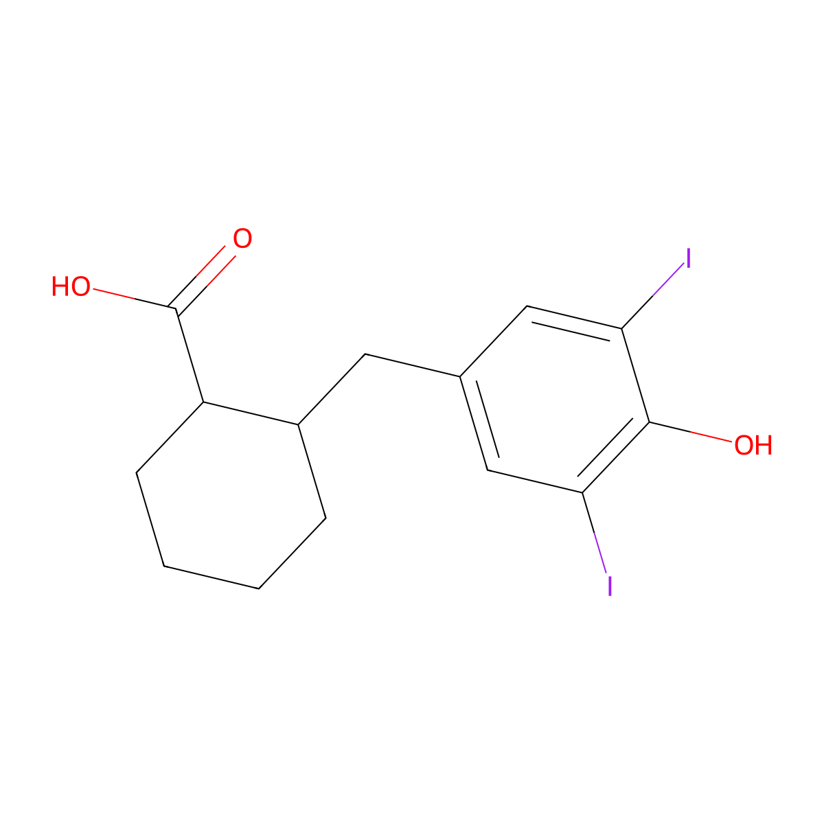2-(3,5-Diiodo-4-hydroxybenzyl)cyclohexanecarboxylic acid molecular structure, CAS 530-77-8