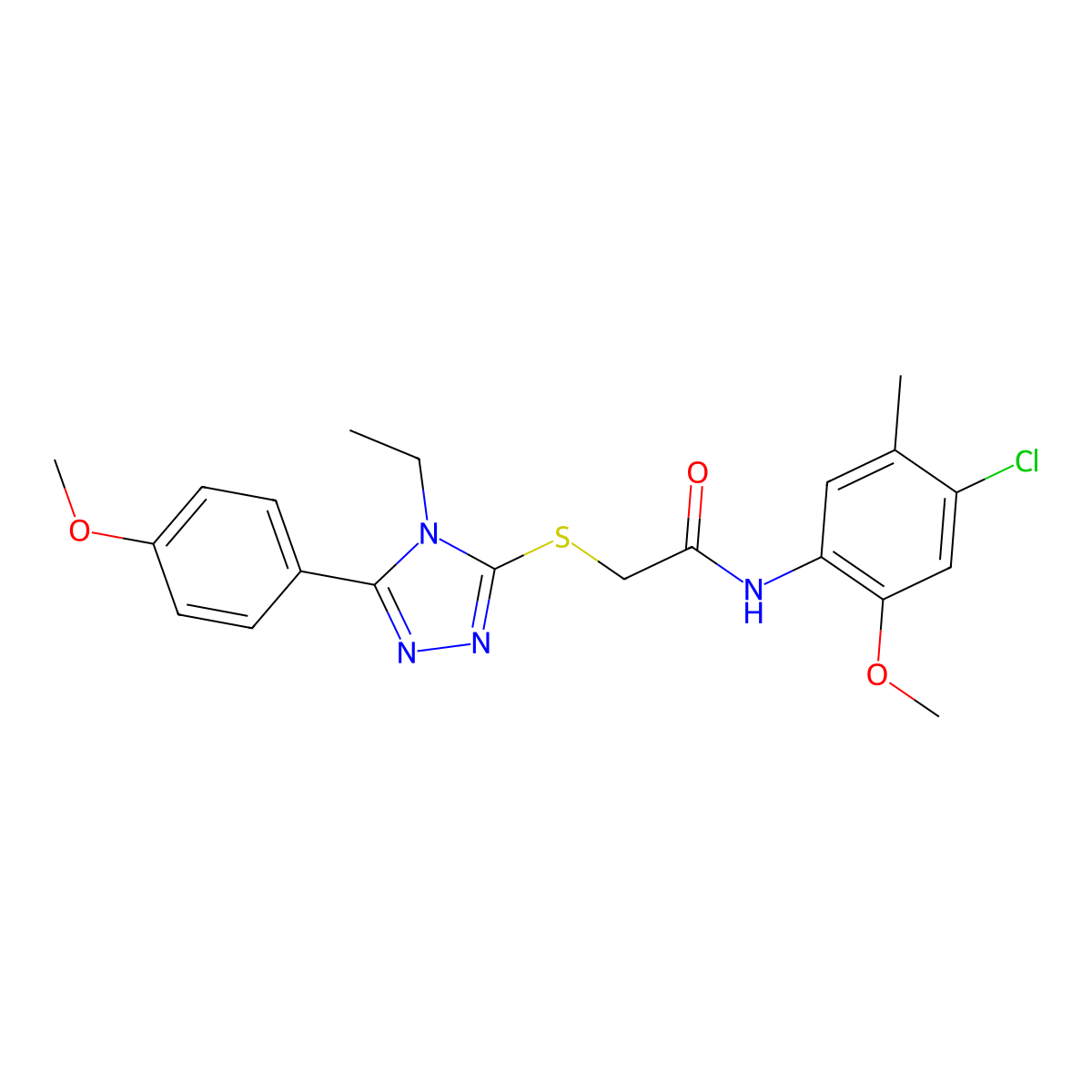 N-(4-chloro-2-methoxy-5-methylphenyl)-2-{[4-ethyl-5-(4-methoxyphenyl)-4H-1,2,4-triazol-3-yl]sulfanyl}acetamide molecular structure, CAS 5300-70-9