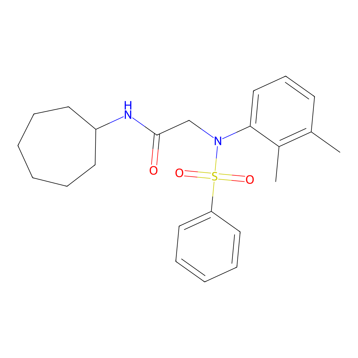 2-[N-(benzenesulfonyl)-2,3-dimethylanilino]-N-cycloheptylacetamide molecular structure, CAS 530093-28-8