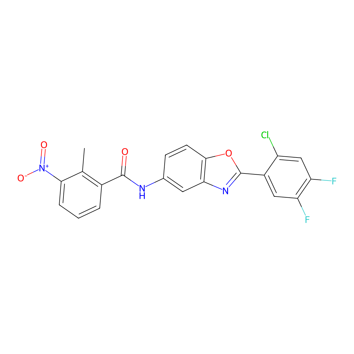 N-[2-(2-chloro-4,5-difluorophenyl)-1,3-benzoxazol-5-yl]-2-methyl-3-nitrobenzamide molecular structure, CAS 530096-20-9