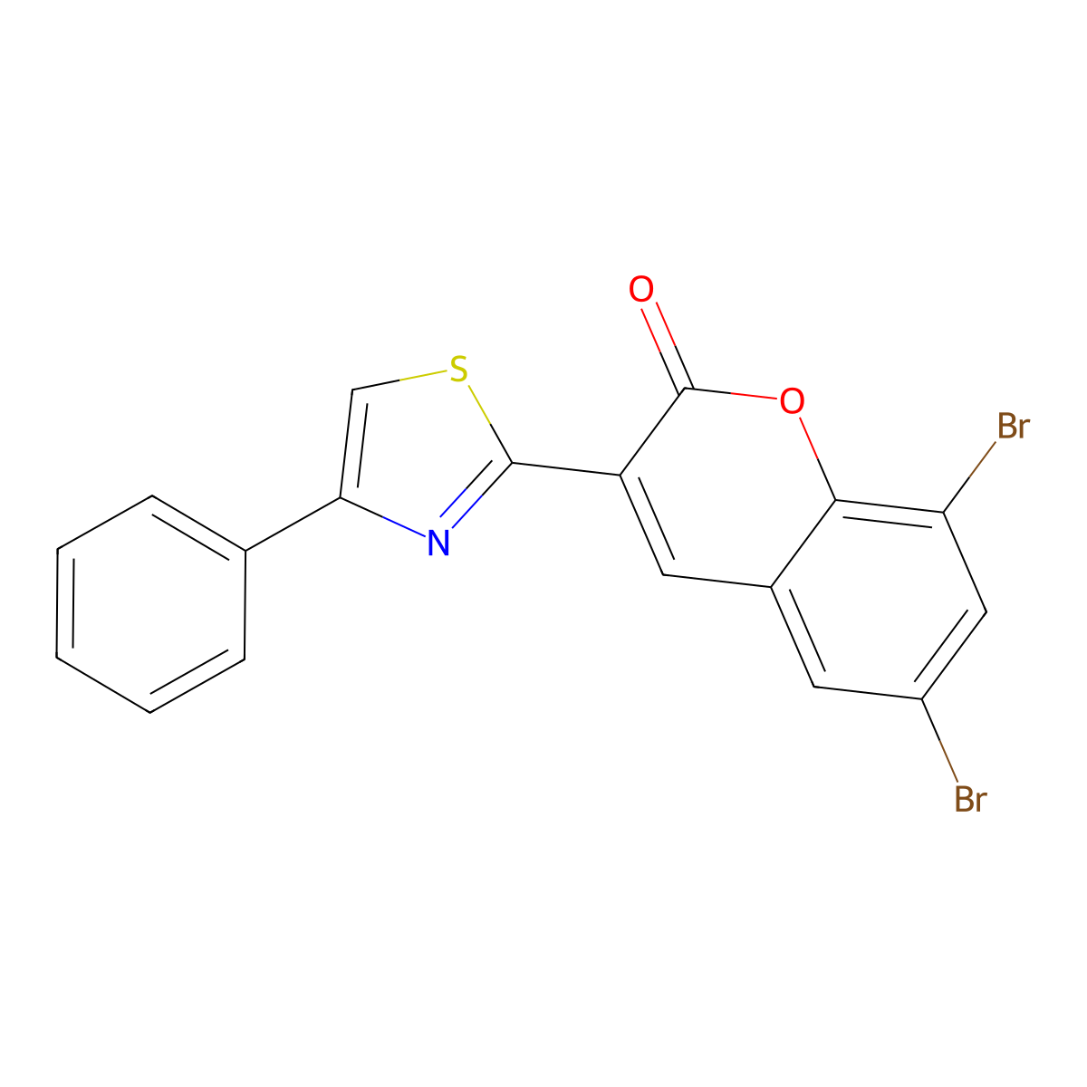6,8-Dibromo-3-(4-phenyl-1,3-thiazol-2-yl)chromen-2-one molecular structure, CAS 5301-53-1