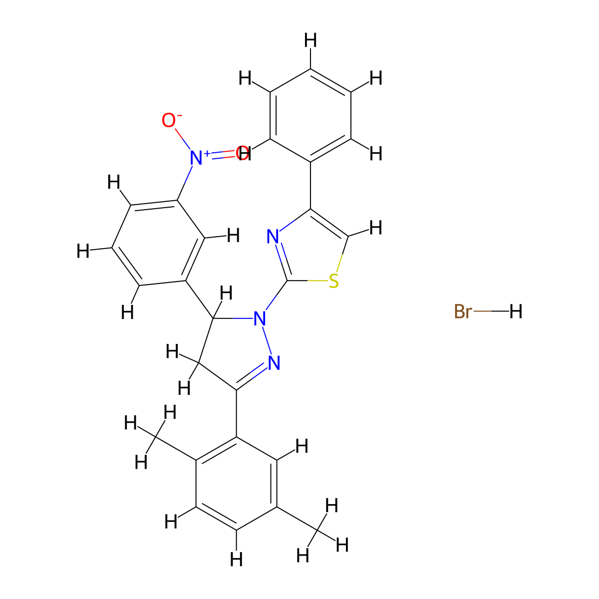 2-[5-(2,5-Dimethylphenyl)-3-(3-nitrophenyl)-3,4-dihydropyrazol-2-yl]-4-phenyl-1,3-thiazole;hydrobromide molecular structure, CAS 5301-80-4