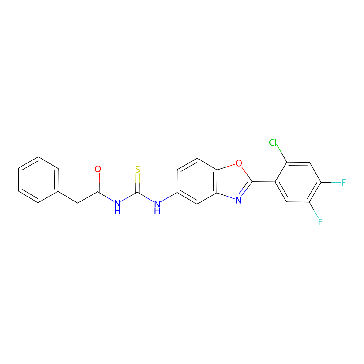 N-[[2-(2-chloro-4,5-difluorophenyl)-1,3-benzoxazol-5-yl]carbamothioyl]-2-phenylacetamide molecular structure, CAS 530104-09-7