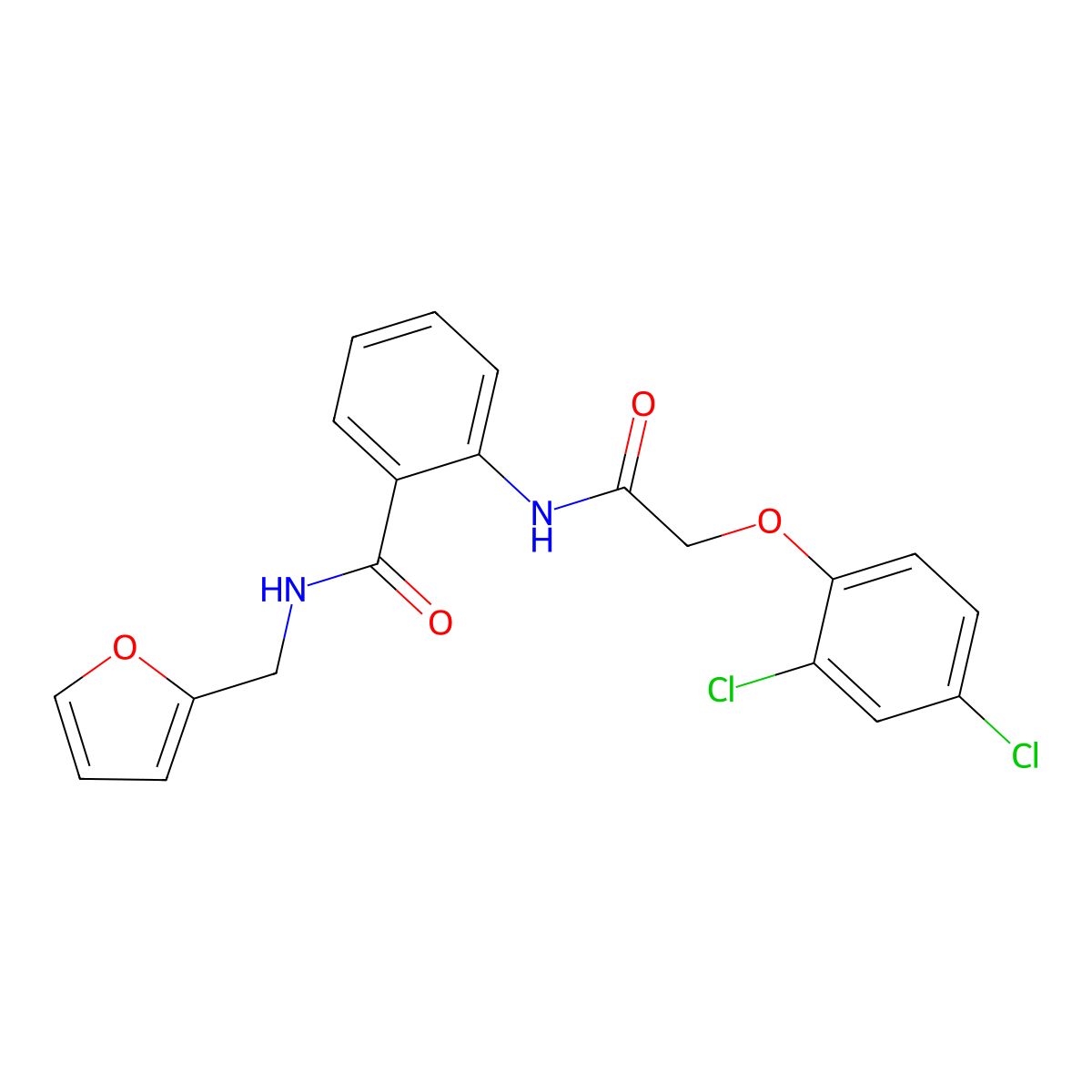 2-[[2-(2,4-dichlorophenoxy)acetyl]amino]-N-(furan-2-ylmethyl)benzamide molecular structure, CAS 530105-54-5