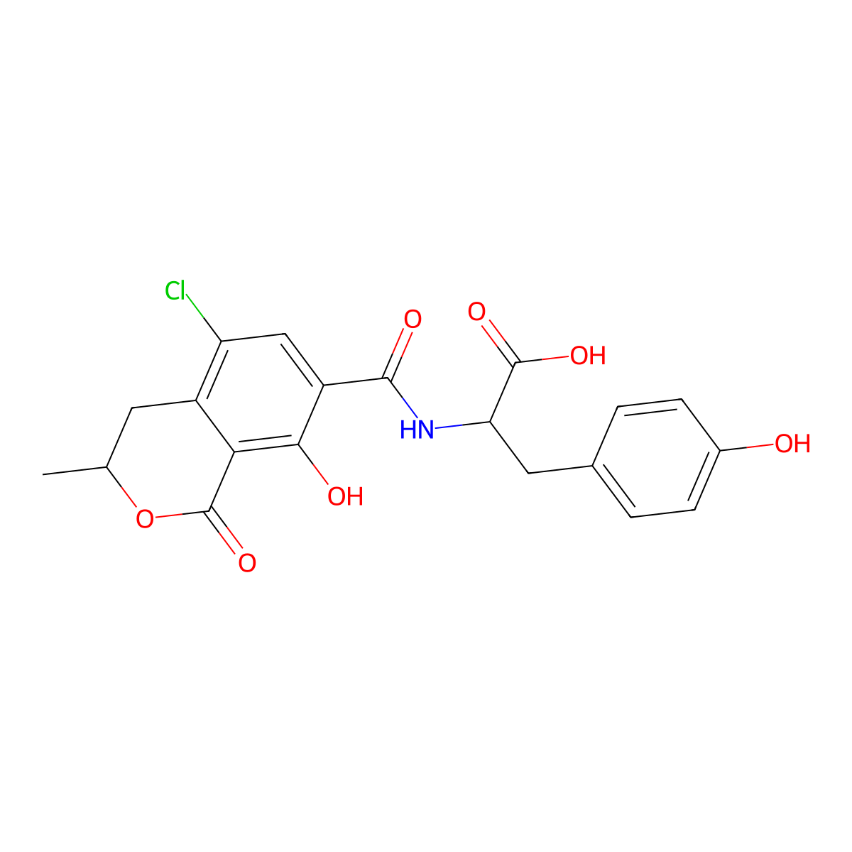N-((5-Chloro-8-hydroxy-3-methyl-1-oxo-7-isochromanyl)carbonyl)tyrosine molecular structure, CAS 53011-67-9