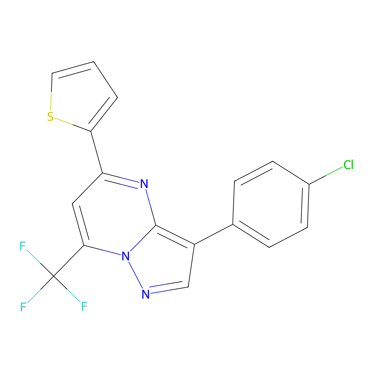 3-(4-Chlorophenyl)-5-(thiophen-2-yl)-7-(trifluoromethyl)pyrazolo[1,5-a]pyrimidine molecular structure, CAS 530119-86-9