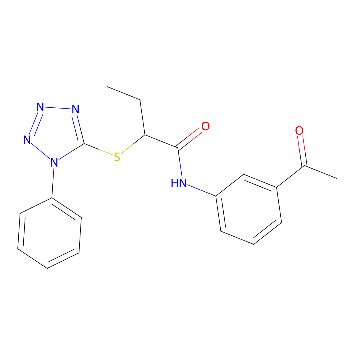 N-(3-acetylphenyl)-2-(1-phenyltetrazol-5-yl)sulfanylbutanamide molecular structure, CAS 530121-84-7