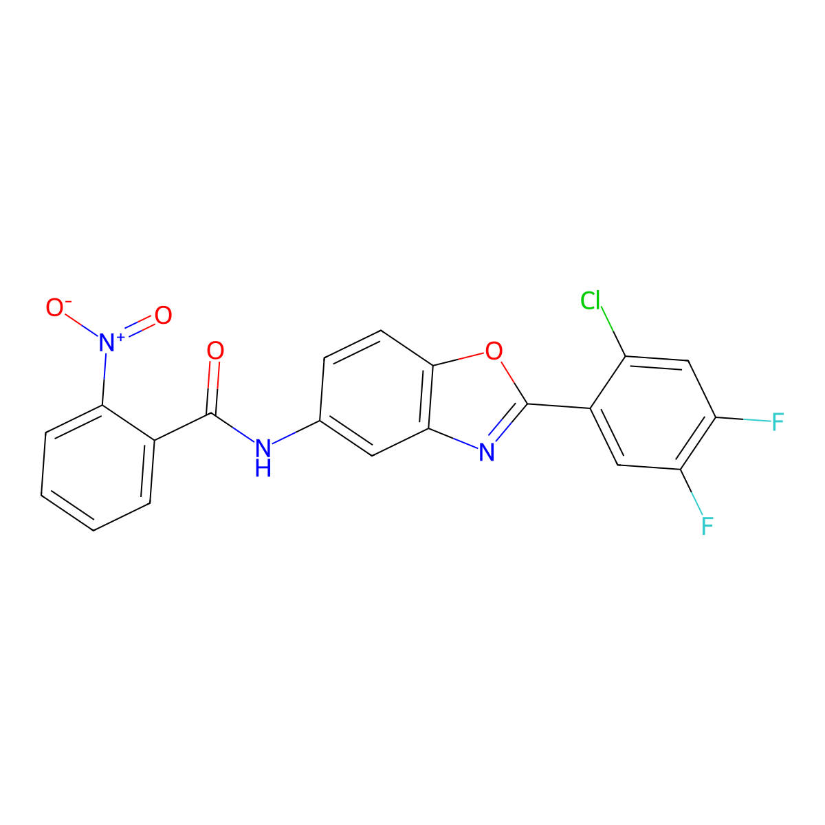 N-[2-(2-chloro-4,5-difluorophenyl)-1,3-benzoxazol-5-yl]-2-nitrobenzamide molecular structure, CAS 530122-30-6