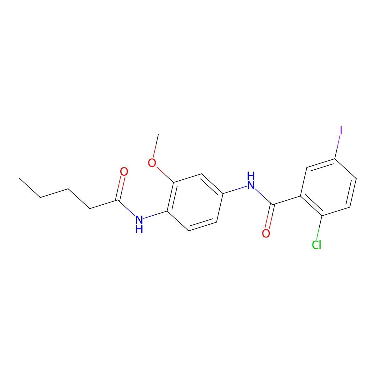 2-chloro-5-iodo-N-[3-methoxy-4-(pentanoylamino)phenyl]benzamide molecular structure, CAS 530123-05-8