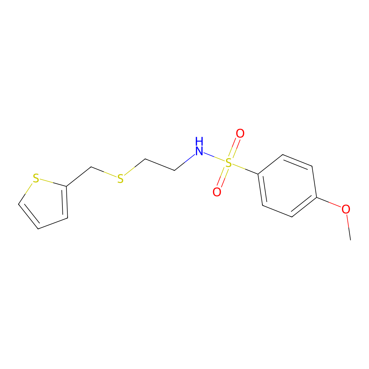 4-methoxy-N-[2-(thiophen-2-ylmethylsulfanyl)ethyl]benzenesulfonamide molecular structure, CAS 530124-53-9