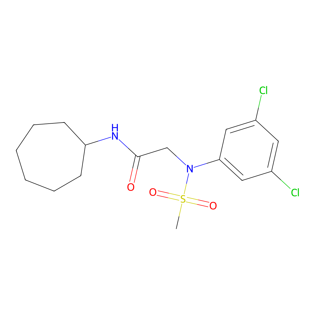 N-cycloheptyl-2-(3,5-dichloro-N-methylsulfonylanilino)acetamide molecular structure, CAS 530126-75-1