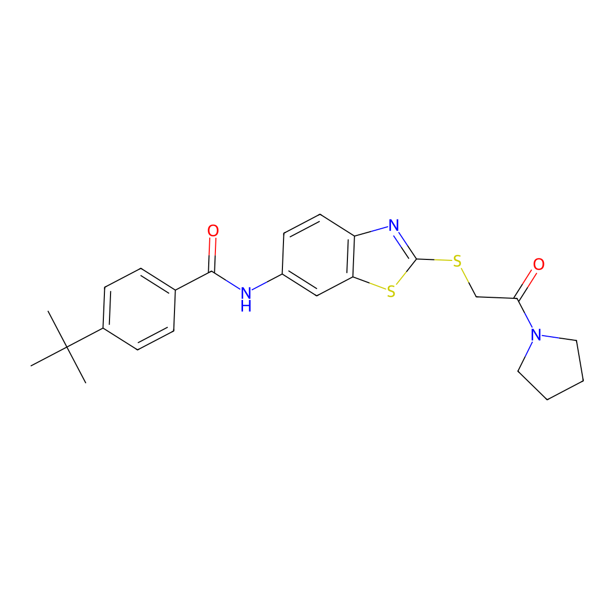 4-Tert-butyl-N-(2-{[2-oxo-2-(pyrrolidin-1-YL)ethyl]sulfanyl}-1,3-benzothiazol-6-YL)benzamide molecular structure, CAS 530126-92-2