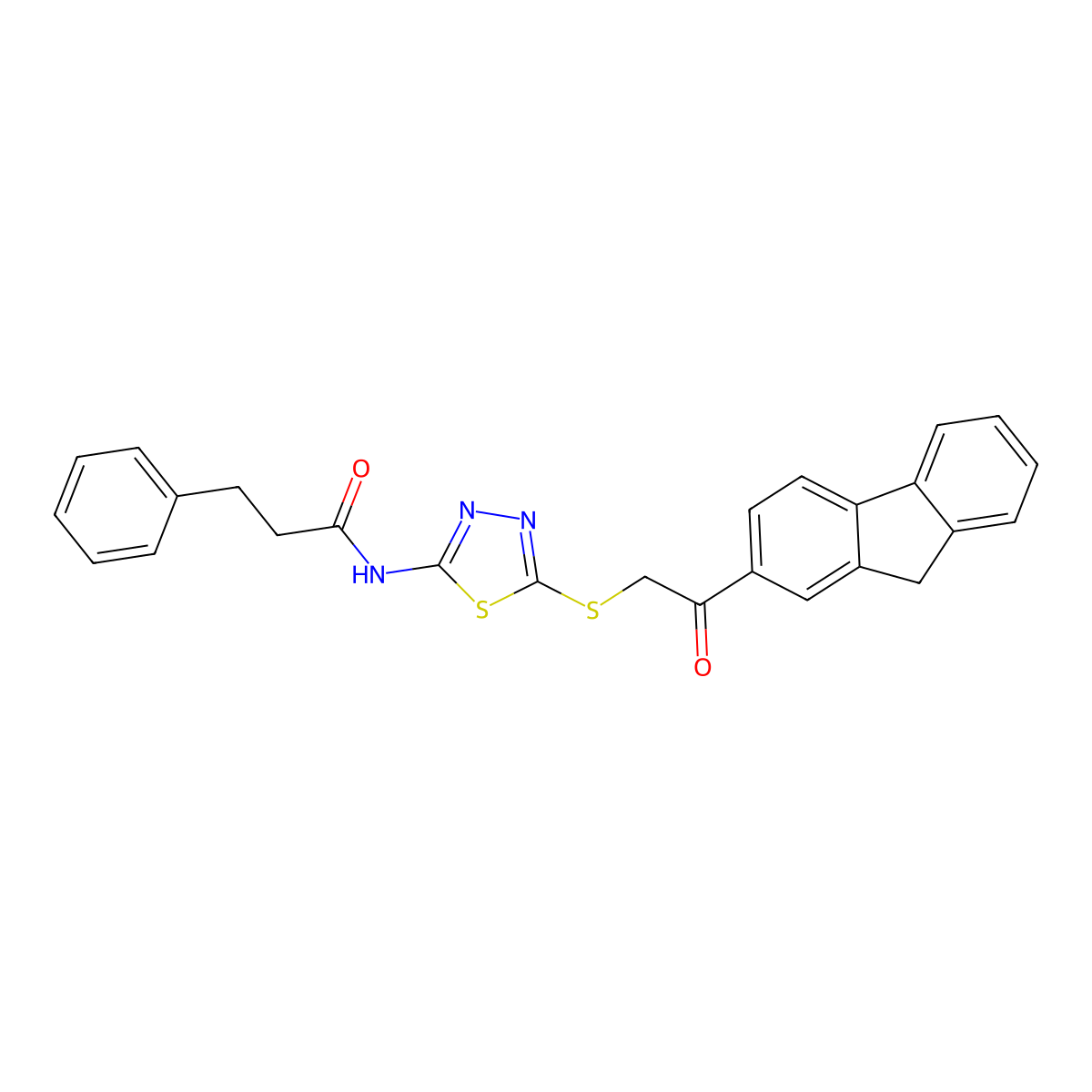N-[5-[2-(9H-fluoren-2-yl)-2-oxoethyl]sulfanyl-1,3,4-thiadiazol-2-yl]-3-phenylpropanamide molecular structure, CAS 530128-30-4