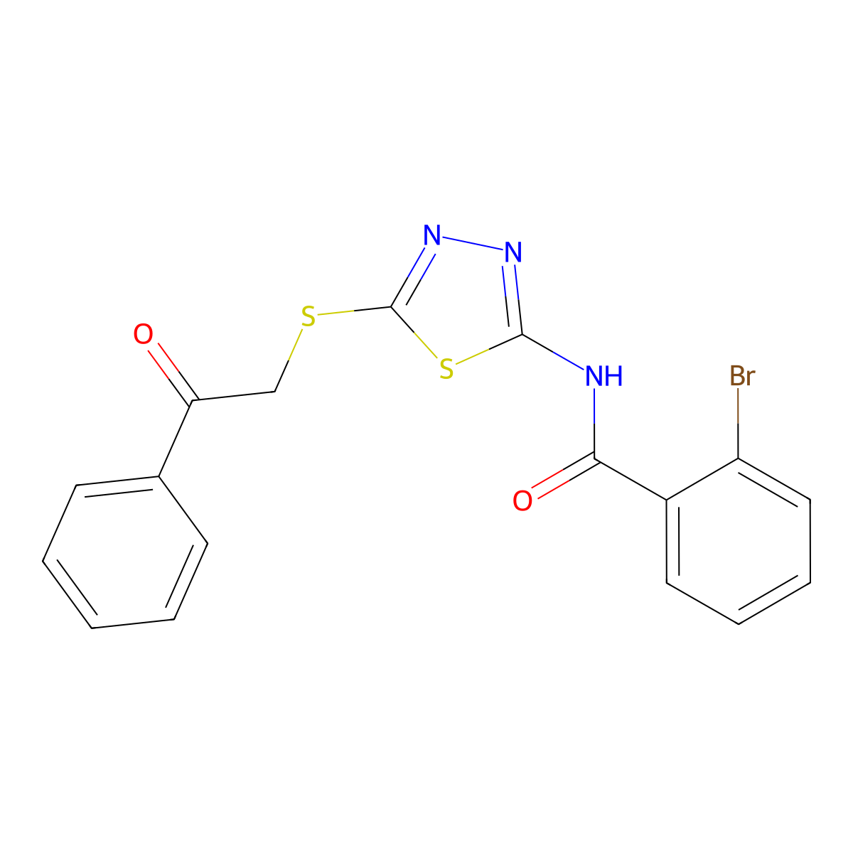 2-bromo-N-(5-phenacylsulfanyl-1,3,4-thiadiazol-2-yl)benzamide molecular structure, CAS 530128-35-9