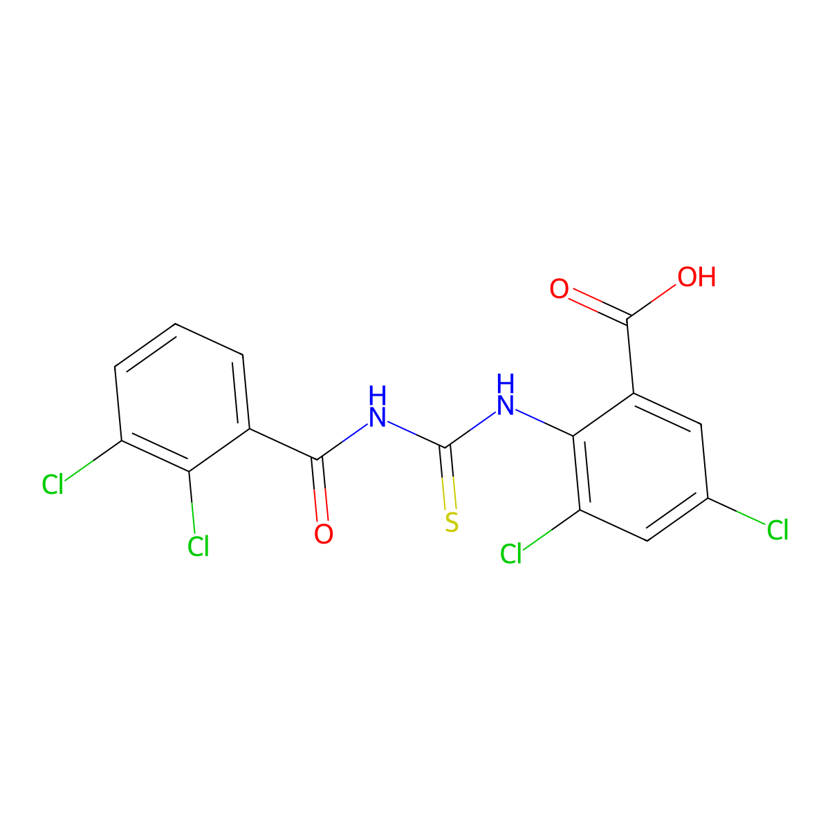 3,5-Dichloro-2-[[[(2,3-dichlorobenzoyl)amino]thioxomethyl]amino]-benzoic acid molecular structure, CAS 530128-43-9