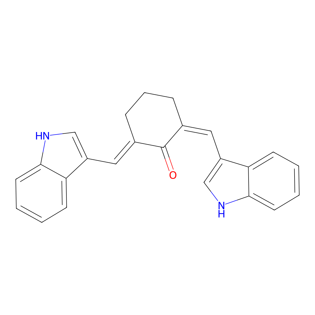 2,6-Bis[(1H-indol-3-yl)methylidene]cyclohexan-1-one molecular structure, CAS 53013-60-8