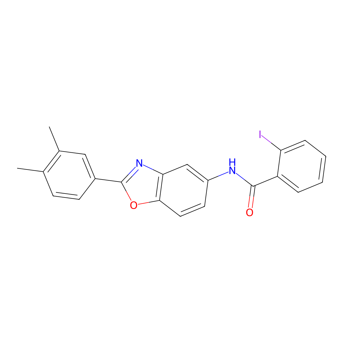 N-[2-(3,4-dimethylphenyl)-1,3-benzoxazol-5-yl]-2-iodobenzamide molecular structure, CAS 530130-30-4