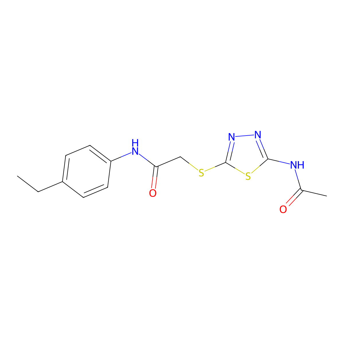 2-((5-acetamido-1,3,4-thiadiazol-2-yl)thio)-N-(4-ethylphenyl)acetamide molecular structure, CAS 530130-94-0