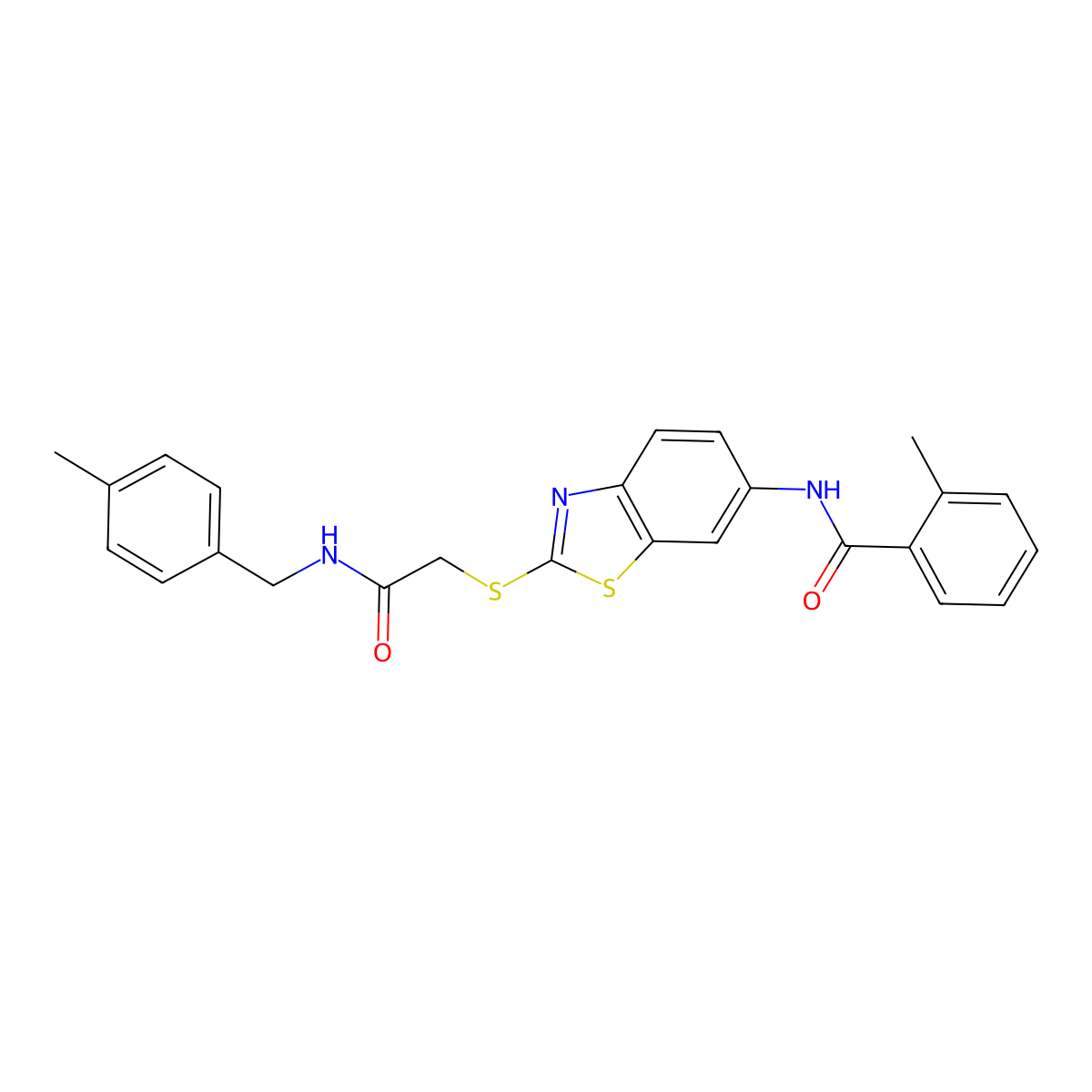 2-methyl-N-[2-[2-[(4-methylphenyl)methylamino]-2-oxoethyl]sulfanyl-1,3-benzothiazol-6-yl]benzamide molecular structure, CAS 530131-34-1